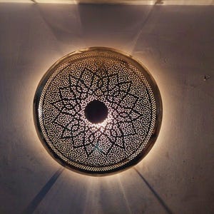 Handcrafted Moroccan Brass Wall Sconce: Geometric Wall Decor Lamp