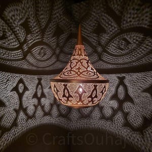 Handmade Moroccan Brass Chandelier: Pierced Copper Pendant Light