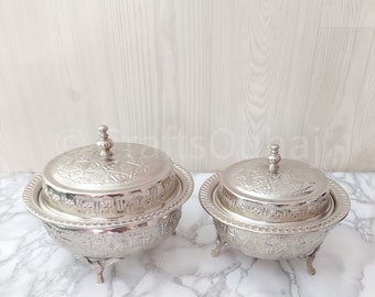 Elegant Set of 2 Moroccan Silver Plated Serving Bowls – Handcrafted Dining Delight