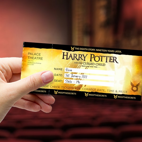 HARRY - POTTER e la maledizione dell'erede - Biglietto regalo Broadway stampabile - Biglietto per il teatro musicale personalizzato modificabile - Download istantaneo PDF