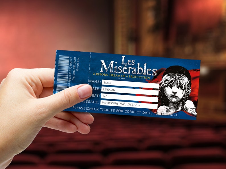 LES MISERABLES Theatre Ticket Printable Broadway Gift Ticket Etsy