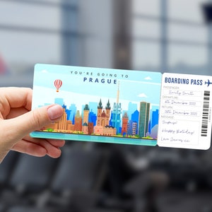 PRAGUE CZECH REPUBLIC Surprise Gift Ticket - Czechoslovakia - Printable Boarding Pass - Editable Personalised Gift - Pdf Instant Download