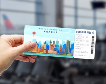 PRAGUE CZECH REPUBLIC Surprise Gift Ticket - Czechoslovakia - Printable Boarding Pass - Editable Personalised Gift - Pdf Instant Download