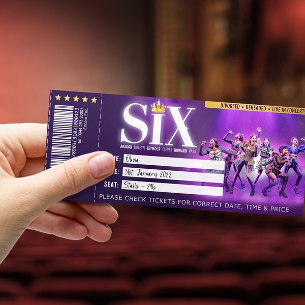 SIX Musical Printable Ticket - Surprise Broadway West End Gift Ticket - Editable Personalised Theatre - Pdf Instant Download