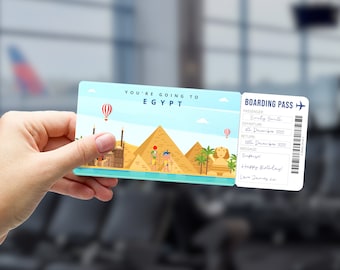 EGYPTE Printable Boarding Pass - CAIRO Travel Trip - Surprise Gift Ticket - Editable Custom Gift - PDF Instant Download