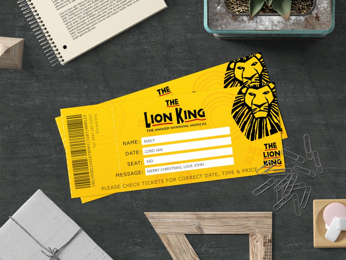 The LION KING Theatre Ticket Printable Broadway Gift Ticket Etsy UK