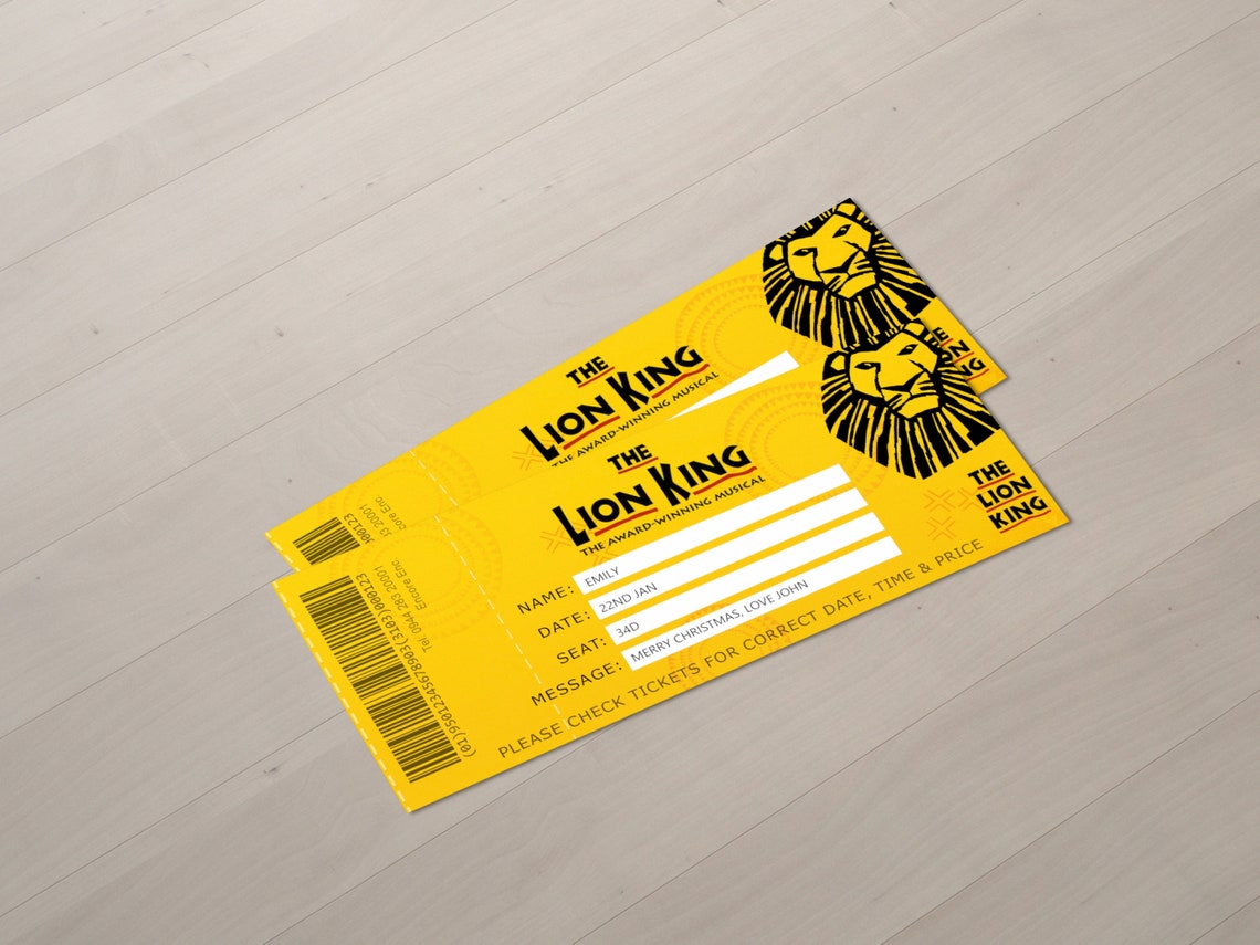 The LION KING Theatre Ticket Printable Broadway Gift Ticket Etsy UK