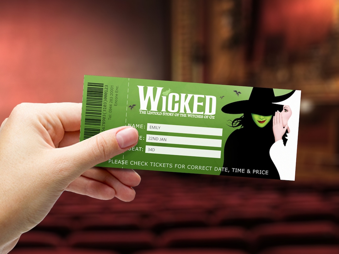 Printable WICKED Theatre Musical Ticket Broadway West End Gift Ticket