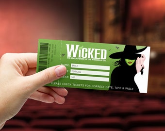 Printable WICKED Theatre Musical Ticket - Broadway West End Gift Ticket - Editable Personalised - PDF Instant Download