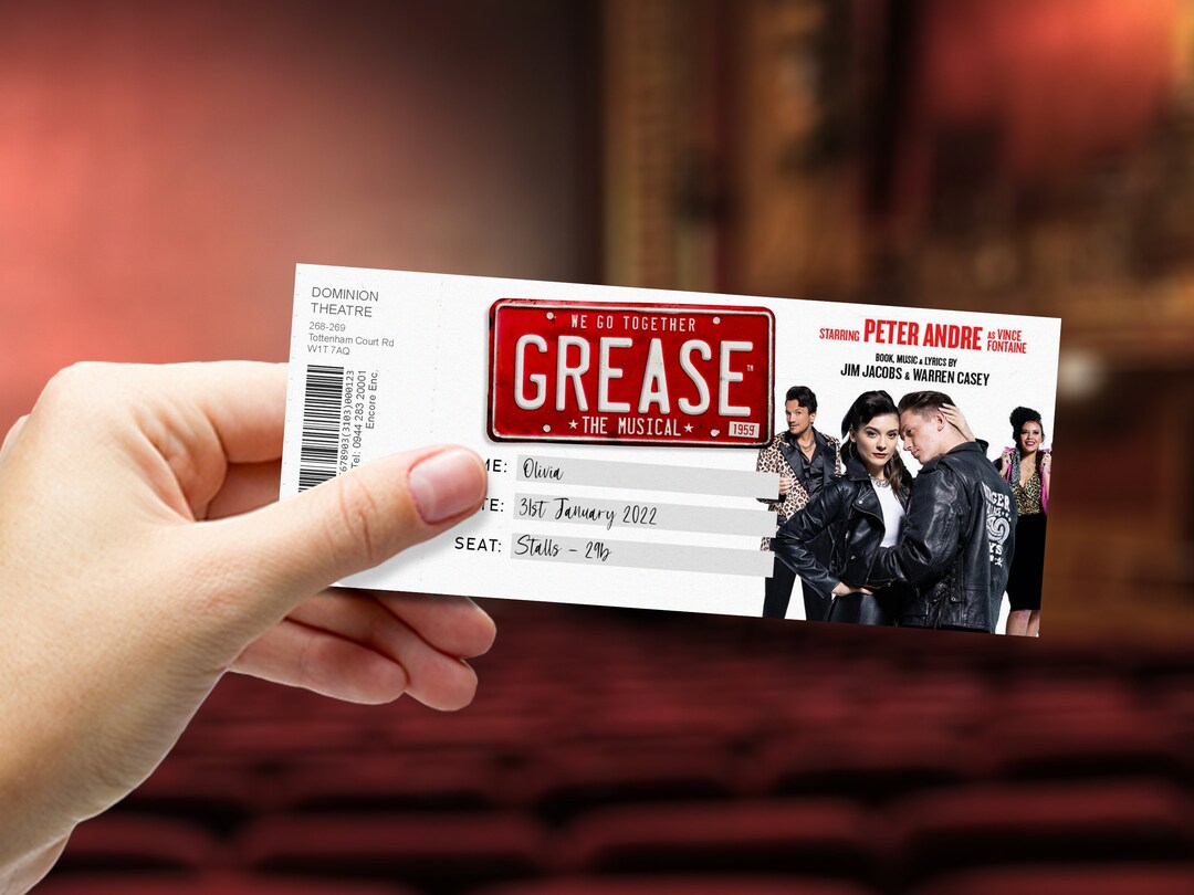 GREASE Printable Broadway Gift Ticket Editable Personalised Musical