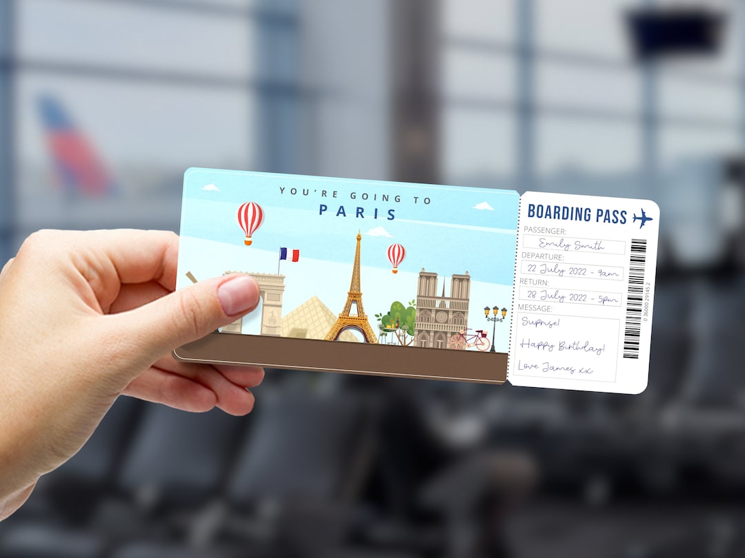 PARIS France Surprise Gift Ticket Printable Boarding Pass Souvenir