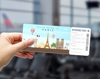 PARIS France Surprise Gift Ticket - Printable Boarding Pass Souvenir - Editable Personalised Present - Pdf Instant Download