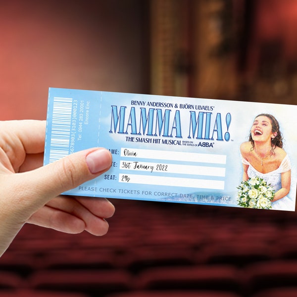 MAMMA MIA The Musical - Printable Broadway Gift Ticket - Editable Personalised Musical Theatre Ticket - PDF Instant Download