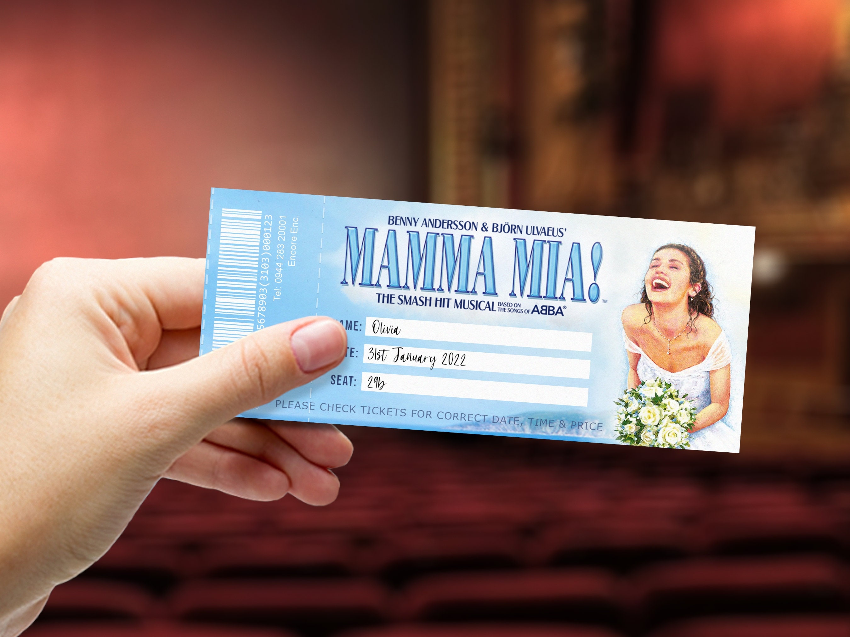 Printable Mamma Mia Broadway Surprise Ticket Mamma Mia Australia 