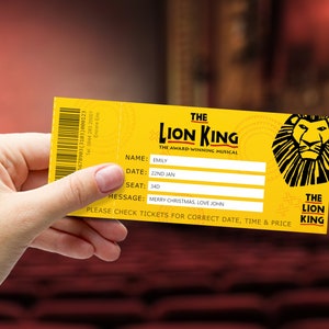 The LION KING Theatre Ticket - Printable Broadway Gift Ticket - Editable Personalised Musical Theatre Ticket - PDF Instant Download