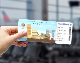 ITALY Trip Surprise Gift Ticket - You're Going to Italy! - Printable Flight Boarding Pass - Editable Personalised - PDF Instant Download