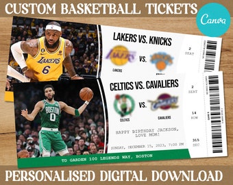 Custom Basketball Tickets, NBA Tickets, Basketball Surprise Ticket, Basketball Gift Ticket, NBA Custom Tickets, Sports Tickets, Printable