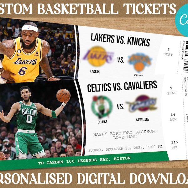 Custom Basketball Tickets, NBA Tickets, Basketball Surprise Ticket, Basketball Gift Ticket, NBA Custom Tickets, Sports Tickets, Printable