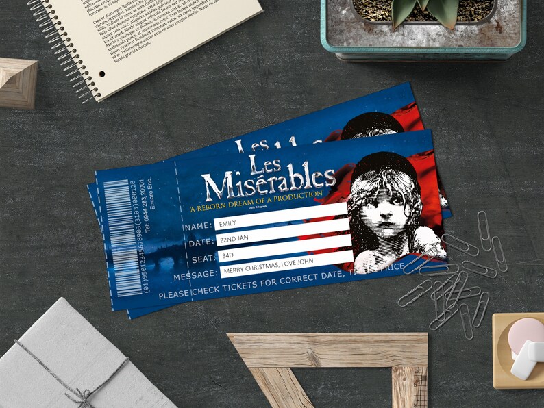LES MISERABLES Theatre Ticket Printable Broadway Gift Ticket Etsy