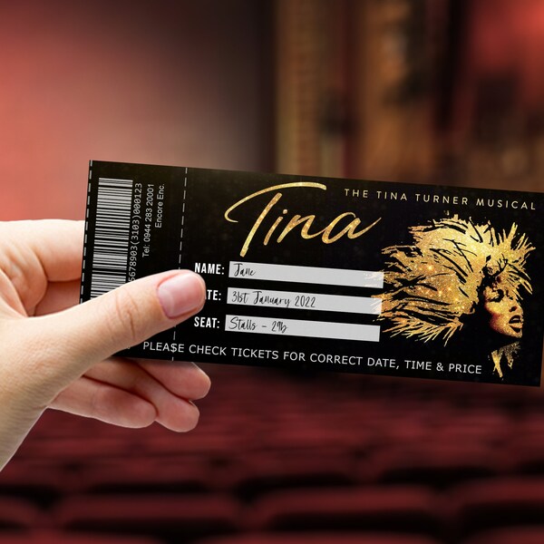 TINA the TINA TURNER Musical Ticket - Printable Broadway West End Suprise Gift - Editable Personalised Theatre Ticket - Pdf Instant Download