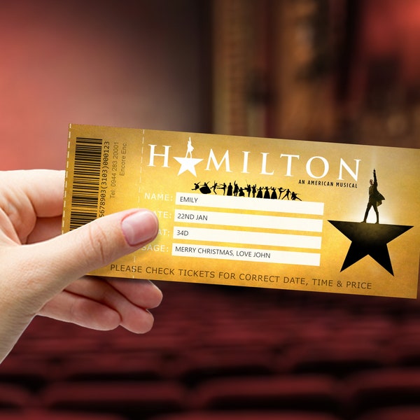 HAMILTON - Printable Broadway Gift Ticket - Editable Personalised Musical Theatre Ticket - PDF Instant Download