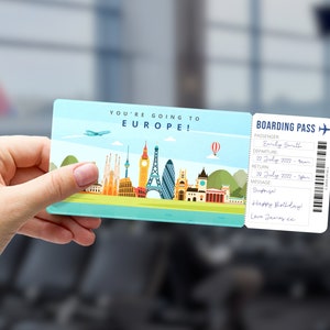 EUROPE Printable Boarding Pass - EUROTRIP Travel Trip - Surprise Gift Ticket - Editable Personalised Gift - PDF Instant Download