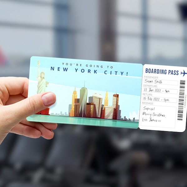 NEW YORK CITY Überraschungsgeschenk Ticket - Druckbare Bordkarte Souvenir - Bearbeitbares Personalisiertes Geschenk - Pdf Sofortiger Download