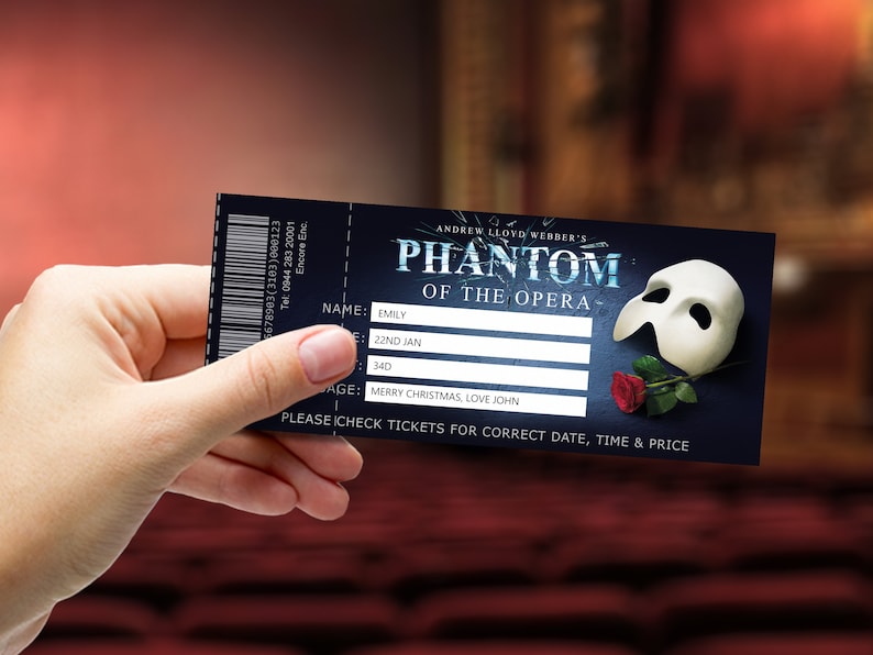 The PHANTOM of THE OPERA Theatre Ticket Printable Broadway Etsy UK