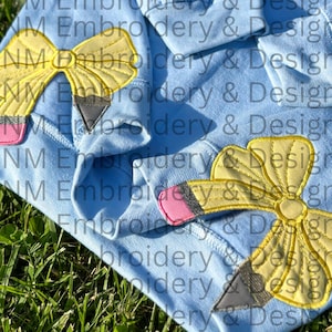 Satin Applique Pencil with Bow | Back to School Machine Embroidery Design | Side Bow | Instant Download | 4x4 5x7 Hoop Sizes