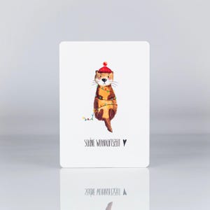Postkarte mit Otter - Schöne Weihnachtszeit