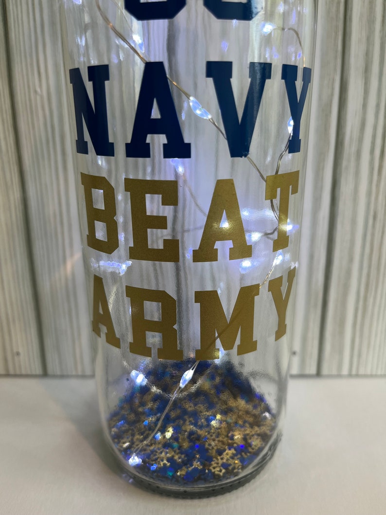 USNA Naval Academy Wine Bottle With LED Lights Go Navy Beat Army Etsy