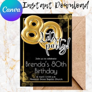 EDITABLE 80th Birthday Party Invitation