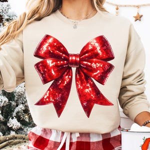Christmas Bow PNG, Sequin Christmas Png, Coquette Christmas Png, Red Bow Png, Preppy Christmas Png, Merry Christmas Bow Png, Cheer Bow Png