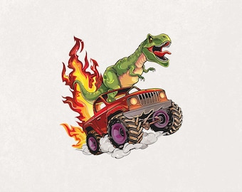 Dinosaurier PNG Monstertruck PNG T-Rex Dinosaurier Clipart Cartoon Dinosaurier Sublimation Design LKW Clipart Transparent PNG Digital Download