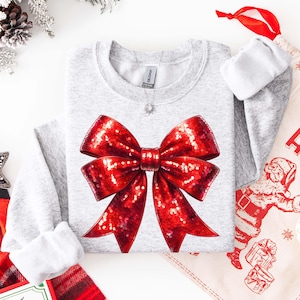 Christmas Bow PNG, Sequin Christmas Png, Coquette Christmas Png, Red Bow Png, Preppy Christmas Png, Merry Christmas Bow Png, Cheer Bow Png