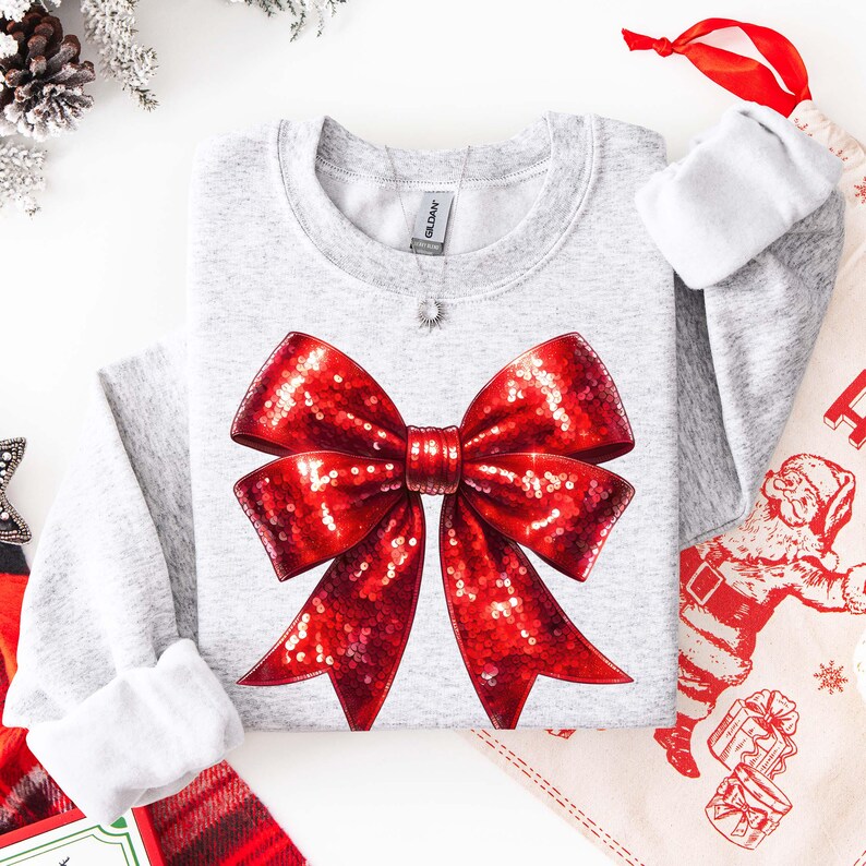 Christmas Bow PNG, Sequin Christmas Png, Coquette Christmas Png, Red Bow Png, Preppy Christmas Png, Merry Christmas Bow Png, Cheer Bow Png