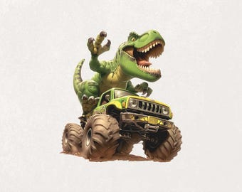 Dinosaurier Monstertruck PNG, T-Rex Geburtstag Design, Cartoon Dinosaurier Clipart, Junge Sublimation, Monster Jam Printable, Dino Geburtstag Design