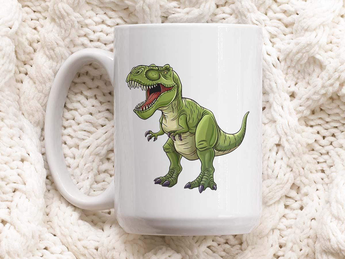 Tea Rex. Vector Funny and Cute Textured Cartoon Dinosaur in Tea Cup Stock Illustration