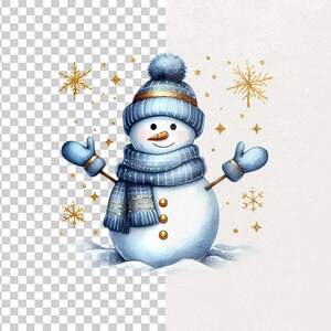 Christmas Snowman PNG, Winter Snowman Png, Glitter Snowman Png, Blue Christmas Png, Kid Christmas Clipart, Snowy Png, Watercolor Sublimation