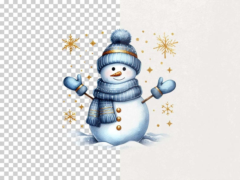 Christmas Snowman PNG, Winter Snowman Png, Glitter Snowman Png, Blue Christmas Png, Kid Christmas Clipart, Snowy Png, Watercolor Sublimation