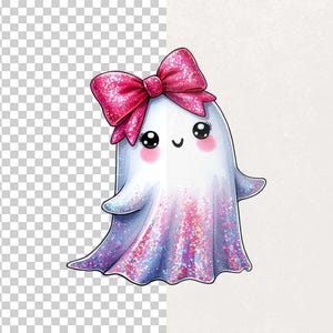 Cute Ghost PNG, Pink Ghost Clipart, Kawaii Halloween Art, Glitter Ghost Design, Spooky Ghost, Halloween Sublimation, Digital Download
