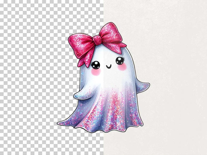 Cute Ghost PNG, Pink Ghost Clipart, Kawaii Halloween Art, Glitter Ghost Design, Spooky Ghost, Halloween Sublimation, Digital Download