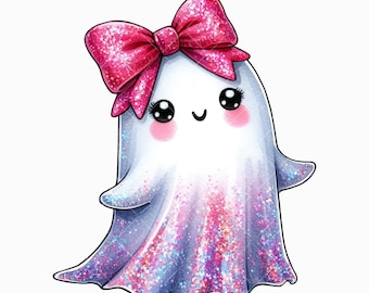 Cute Ghost PNG, Pink Ghost Clipart, Kawaii Halloween Art, Glitter Ghost Design, Spooky Ghost, Halloween Sublimation, Digital Download