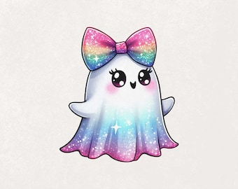 Süßer Geist PNG, Halloween Clipart, Kokett Bogen Geist, rosa Geist Design, glitzernder Regenbogen Geist, Herbst-Shirt Kunst, Glitzergeist Sublimation