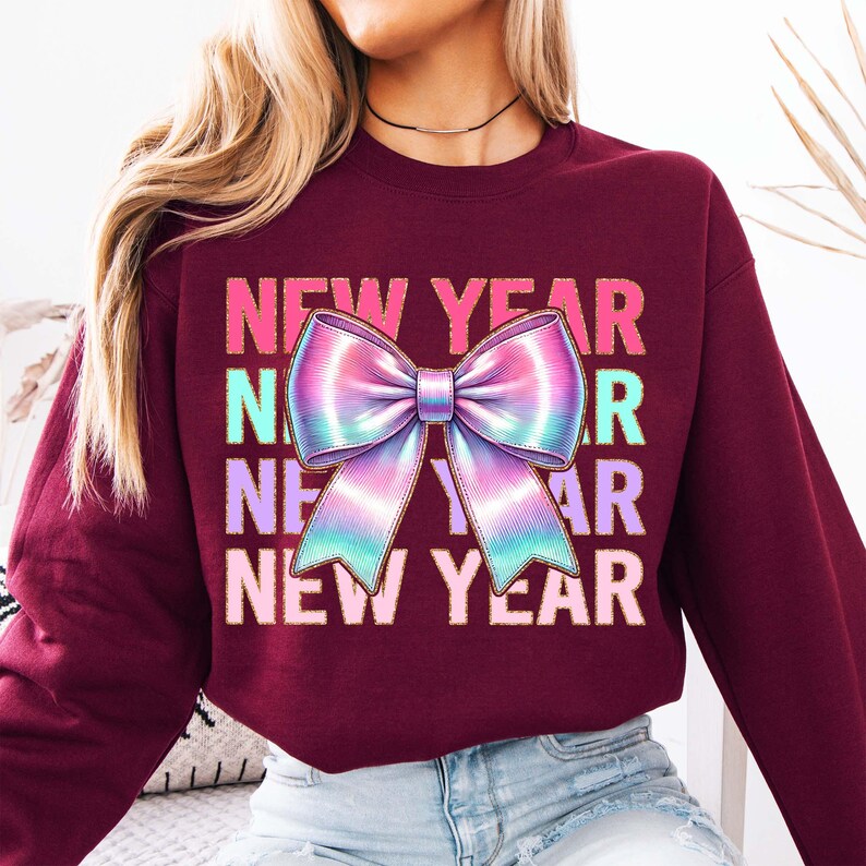 Happy New Year PNG, New Years Png, Happy New Year 2026 Png, New Year 2026 Png, New Year Shirt Png, Preppy Bow Png, New Year Sublimation