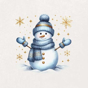 Christmas Snowman PNG, Winter Snowman Png, Glitter Snowman Png, Blue Christmas Png, Kid Christmas Clipart, Snowy Png, Watercolor Sublimation