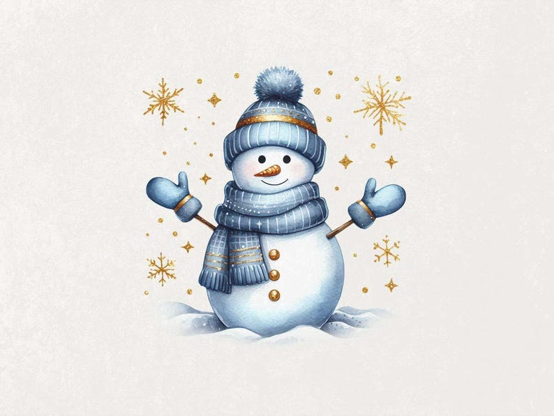 Christmas Snowman PNG, Winter Snowman Png, Glitter Snowman Png, Blue Christmas Png, Kid Christmas Clipart, Snowy Png, Watercolor Sublimation