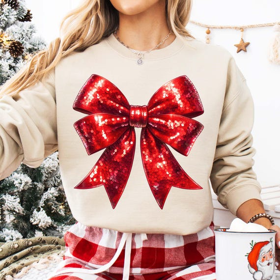 Christmas Bow PNG, Sequin Christmas Png, Coquette Christmas Png, Red Bow Png, Preppy Christmas Png, Merry Christmas Bow Png, Cheer Bow Png