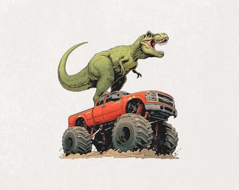 Dinosaurier Monstertruck Png T-Rex Dinosaurier Clipart Cartoon Dinosaurier Sublimation Design LKW Clipart Transparent PNG Digital Download