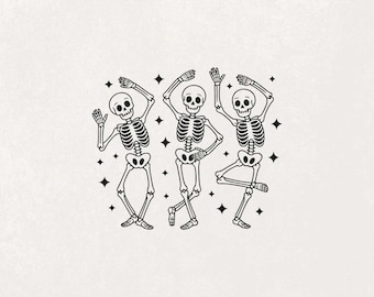 Tanzende Skelette PNG SVG, Halloween-Skelett Clipart, Retro Herbst Shirt Design, Vintage Gruselige Saison PNG, Lustige Halloween Sublimation
